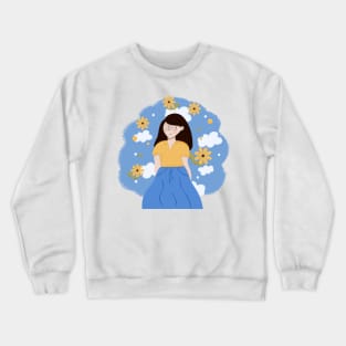 Happy girl with sunflower Crewneck Sweatshirt